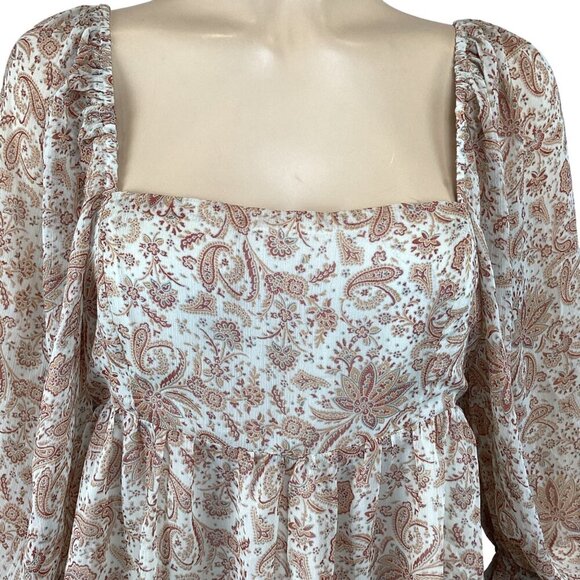 Storia Size Large Boho Paisley Print Square Neck Long Sleeve Blouse‎ Top - Picture 5 of 7